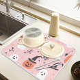 thumbnail image 2 of Yayeee Dish Drying Mat for Kitchen Counter 16" x 18" Microfiber Super Absorbent Coffee Decorative Pad, Pink Halloween Ghosts, 2 of 9