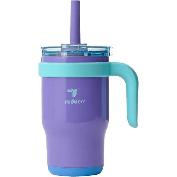 14 Oz Coldee Kids Tumbler with Lid and Straw - Coldee Insulated Travel Mug - Spill-Proof, Sweatproof Stainless Steel, BPA-Free - Includes Handle, Reusable Silicone Straw - Magnetic Purple