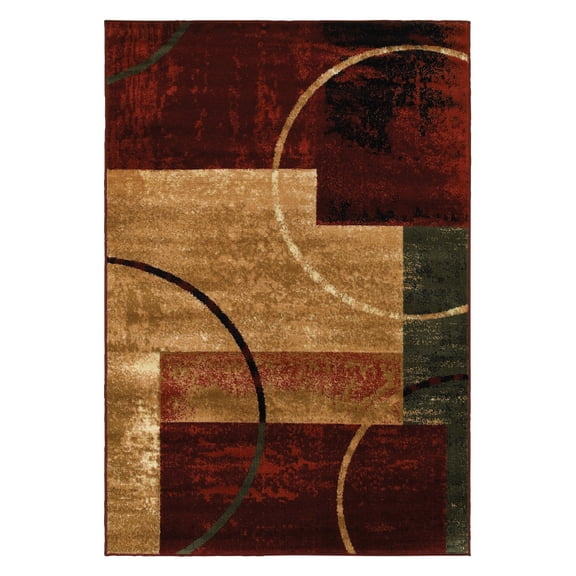 LR Home Aura 7'9" x 9'5" Red/Beige Geometric Performance Adult Indoor Area Rug