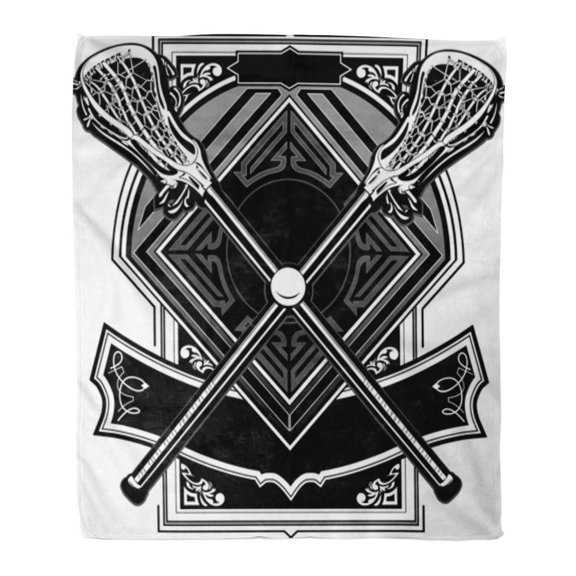 SIDONKU 50x60 inch Super Soft Throw Blanket Base Lacrosse Sticks Equipment and Ball on Ornate Graphic Bat Clipart Drawing Game Home Decorative Flannel Velvet Plush Blanket