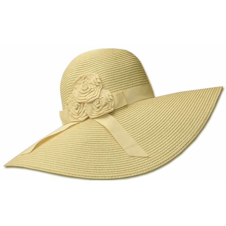 Women’s Straw Sun Hat with Floral Accent - Yellow Women main image 2
