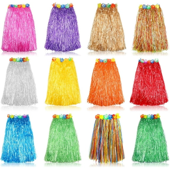 Hawaiian hula decorations, adult hula skirts, hibiscus flowers, tropical ambiance, celebration elastic hula skirts, multi-colored