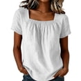 thumbnail image 2 of tarylea Womens Tops Summer Cotton Linen T-Shirts Short Sleeve Square Neckline Ruched Front Tops Casual Lightweight Plain Tops, 2 of 5