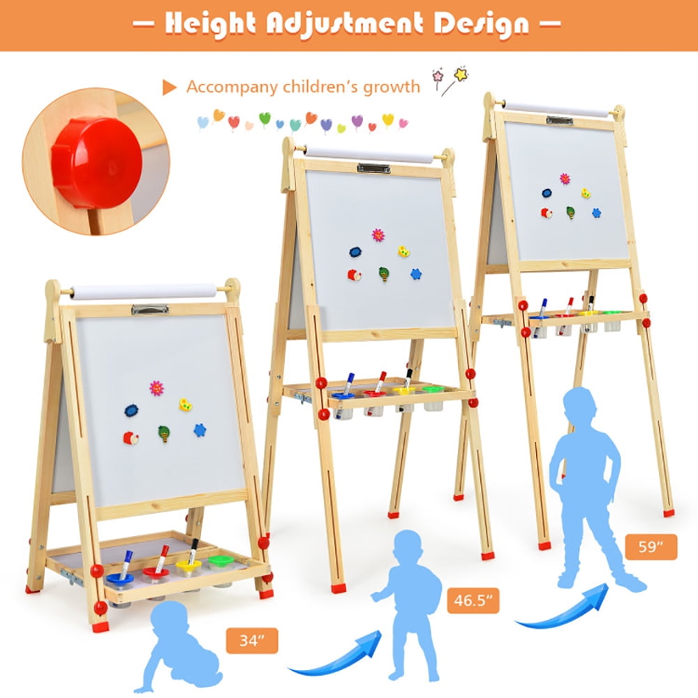 Barara King Kid's Art Easel, Drawing Easel,Kids Art Easel with Paper Roll Double-Sided Regulable Drawing Easel Plank