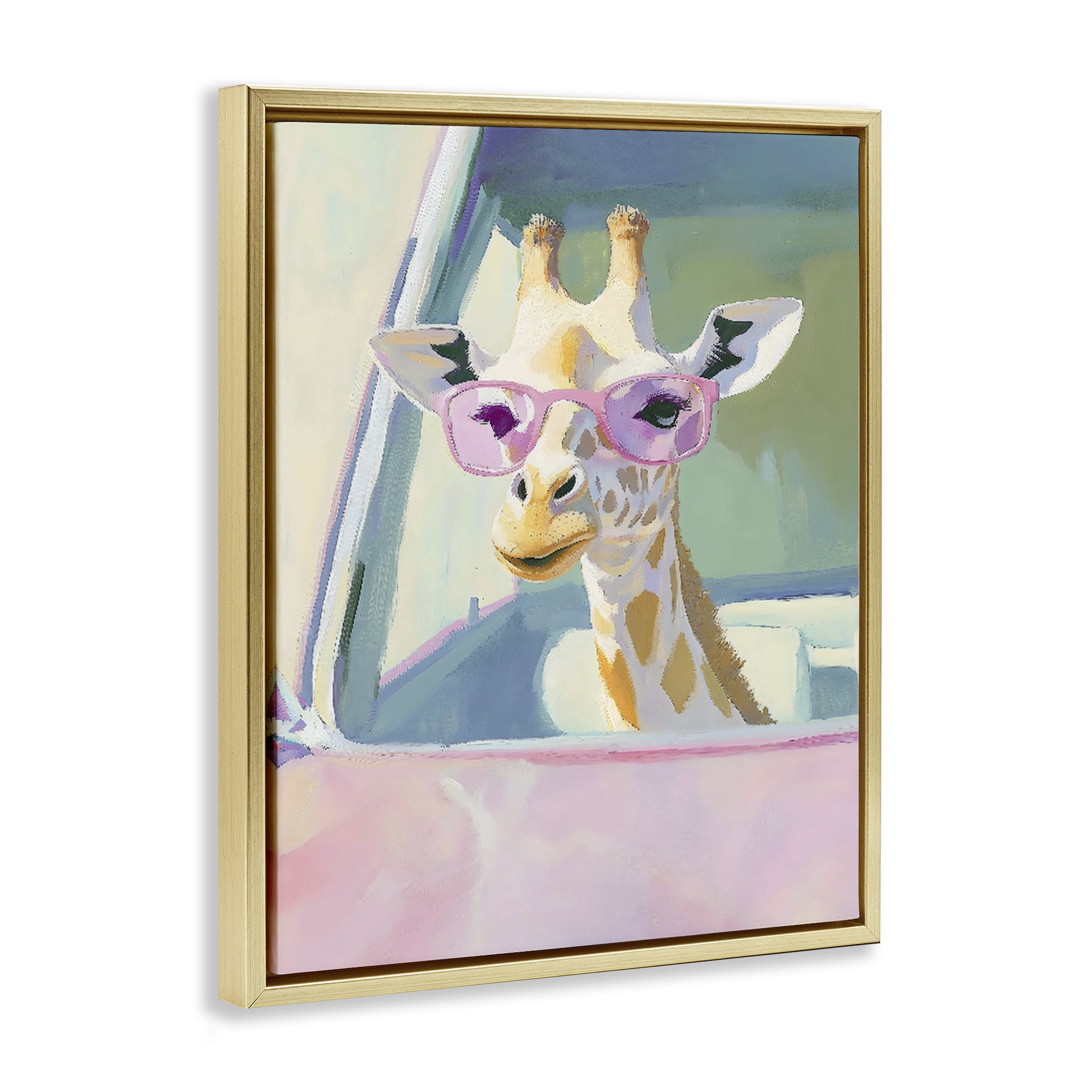 Stupell Industries Giraffe Car Ride Gold Framed Floater Canvas Wall Art, design by The Prints Vibe