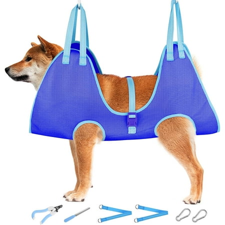 Dog Grooming Hammock - Dog Hanging Harness Holder  Cat Hanger Sling Restraint Bag for Nail Trimming/Clipping with Nail Clipper& Nail File (M  Blue)