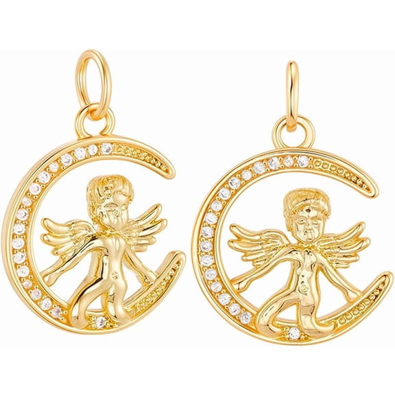 1 Box 8Pcs Angle Charms 18K Gold Plated Cubic Zirconia Moon Charms Angle Wing Fairy Dangle for DIY