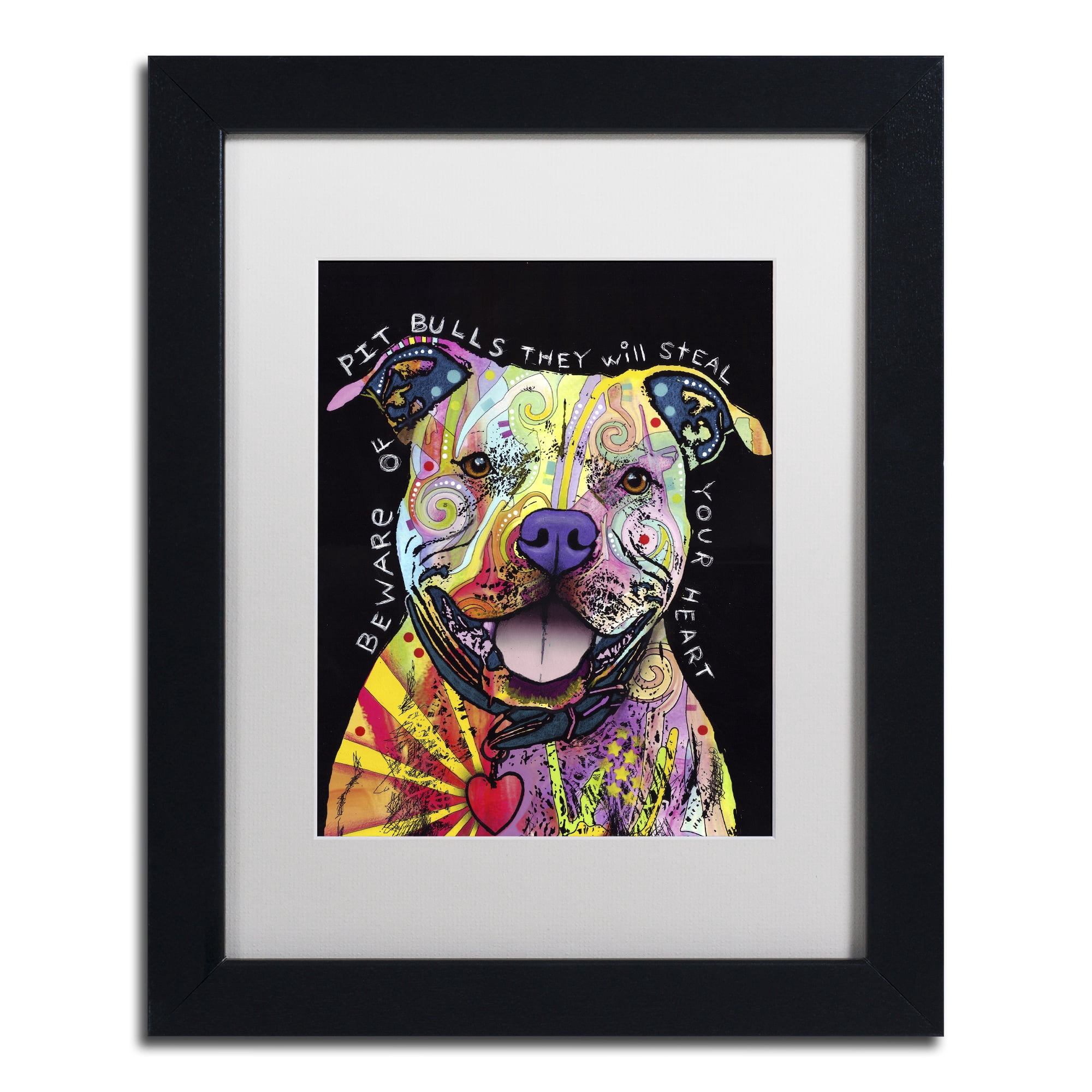 Trademark Fine Art "Beware of Pit Bulls" Canvas Art by Dean Russo, White Matte, Black Frame