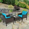 thumbnail image 4 of Patiojoy 3PCS Outdoor Patio Rattan Wicker Conversation Set W/Turquoise Cushions Turquoise, 4 of 8