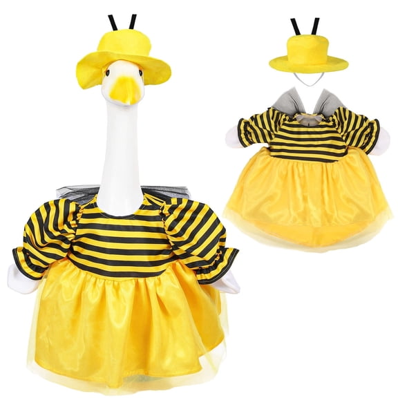2 Piece Bumble Bee Themed Porch Goose Outfits with Striped Top Tulle Skirt and Antenna Hat for 19-23 Inch Lawn Goose Statues Spring Halloween Front Porch Decor