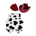 thumbnail image 2 of Aislor Cowboy Cowgirl Waistcoat Cow Flannel Vest Coat Halloween Carnival Fancy Dress Up Party Set Burgundy 10, 2 of 6