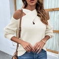 thumbnail image 4 of Suéter de punto para mujer, jersey de manga larga, blusa tipo túnica con hombros descubiertos, suéter sexy, prendas de punto básicas elegantes e informales, suéter de punto fino acanalado, 4 of 4