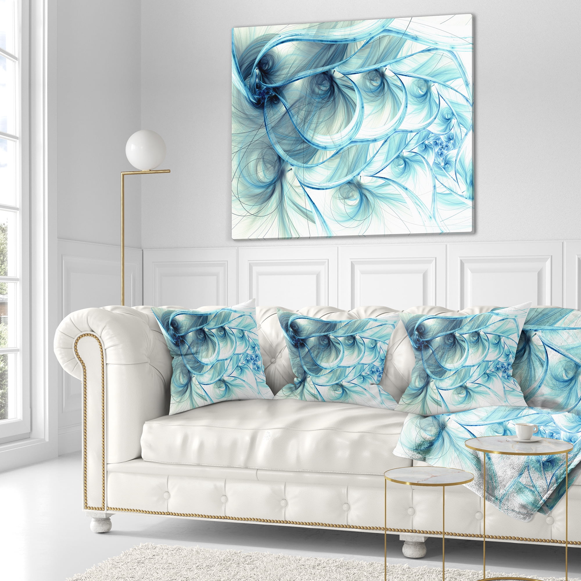 Designart Light Blue Fractal Flower Soft Pattern - Floral Throw Pillow - 18x18