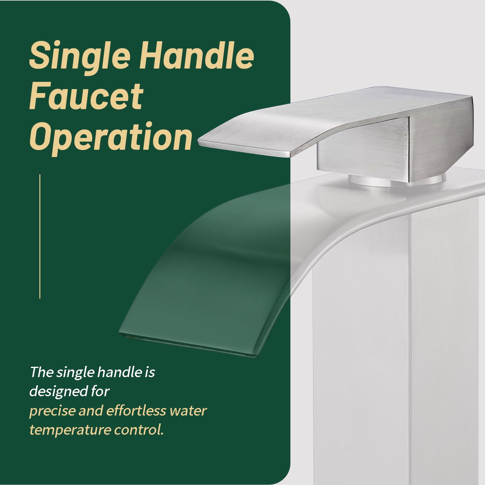 Cobbe Single Handle Single Hole Brushed Nickel Waterfall Bathroom Sink Faucet with Deck Plate and Pop-Up Drain Assembly
