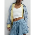 thumbnail image 2 of Ruffled Denim Shorts for Women Drawstring High Waisted Baggy Wide Leg Jean Shorts Y2k Streetwear Light Blue S, 2 of 6
