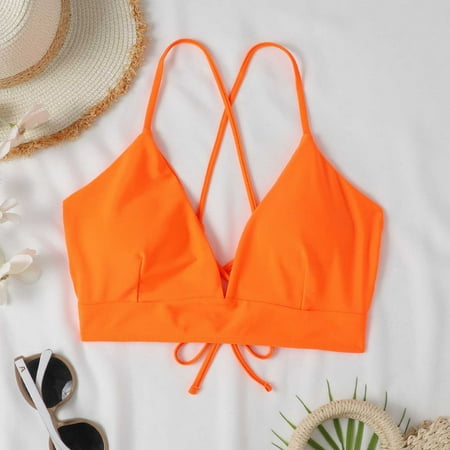 Pavied Minimizer Bras Bralettes for Women Backless Bra 2023 New Orange Split Swimsuit Single Top Lace Up Backless Bra Seamless Bras Womens Bras Orange M
