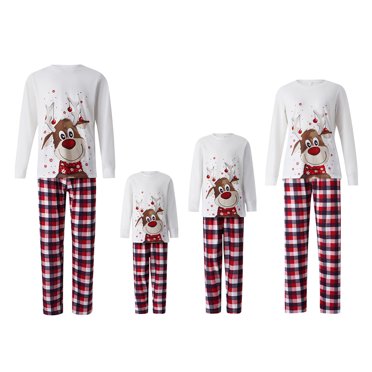 ZAXARRA Merry Christmas Family Matching Pajamas Sets Plaid Deer Print Holiday Xmas Pjs Sleepwear For Family