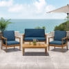 thumbnail image 2 of GDF Studio Emmry Outdoor Acacia Wood 4 Seater Chat Set with Cushions, Teak and Dark Teal, 2 of 13