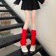 thumbnail image 5 of Xiao Hua 1 par de calcetines de punto lisos con rayas verticales para mujer, para usar en casa, calcetines de tubo medio apilados, rojos, 5 of 5