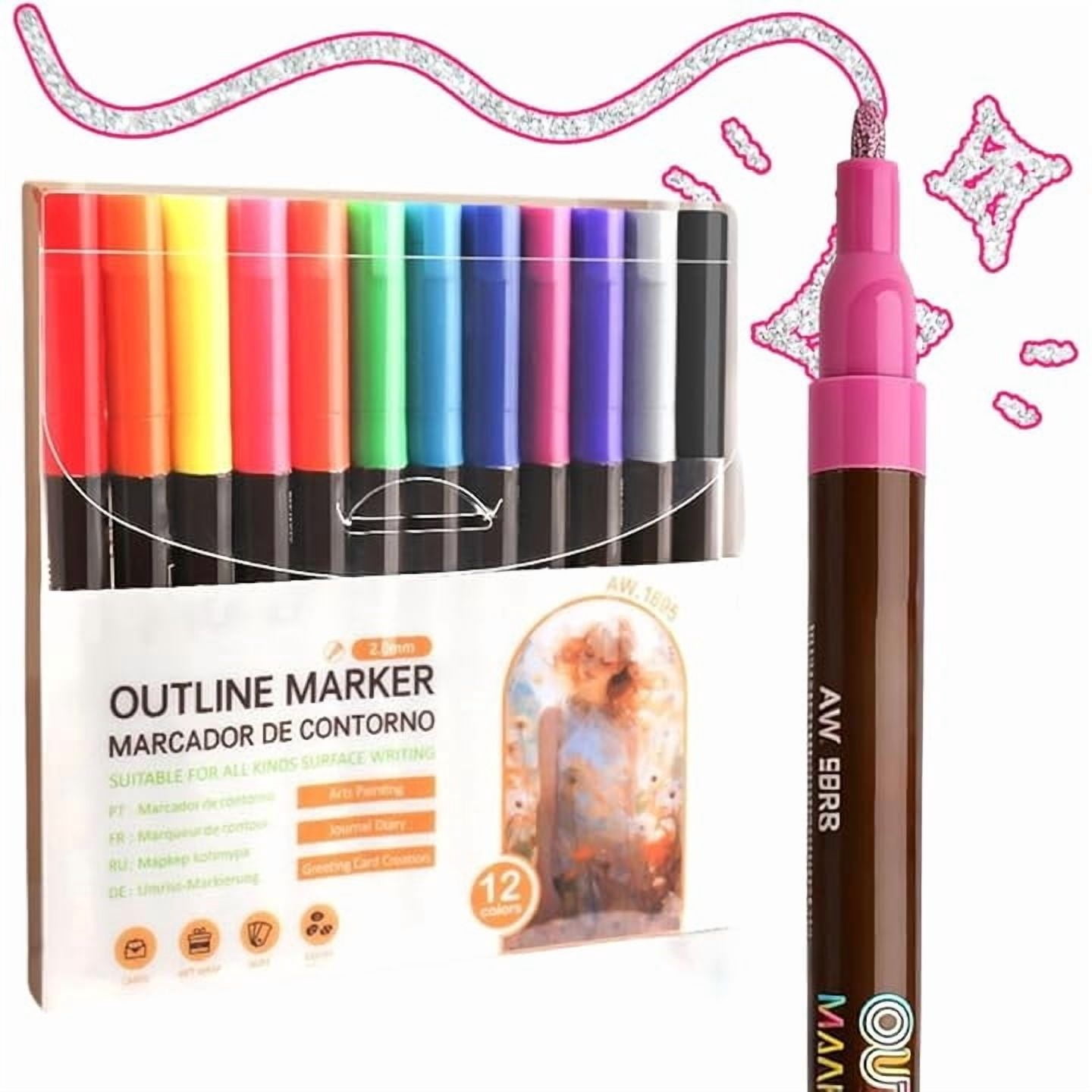 Yannianjz 3Pcs Double-Line Metallic Glitter Pens, Dual-Tip High-Pigment Art Markers, Flash Gel Pens for Black Paper, Diaries, Journaling, Scrapbooking