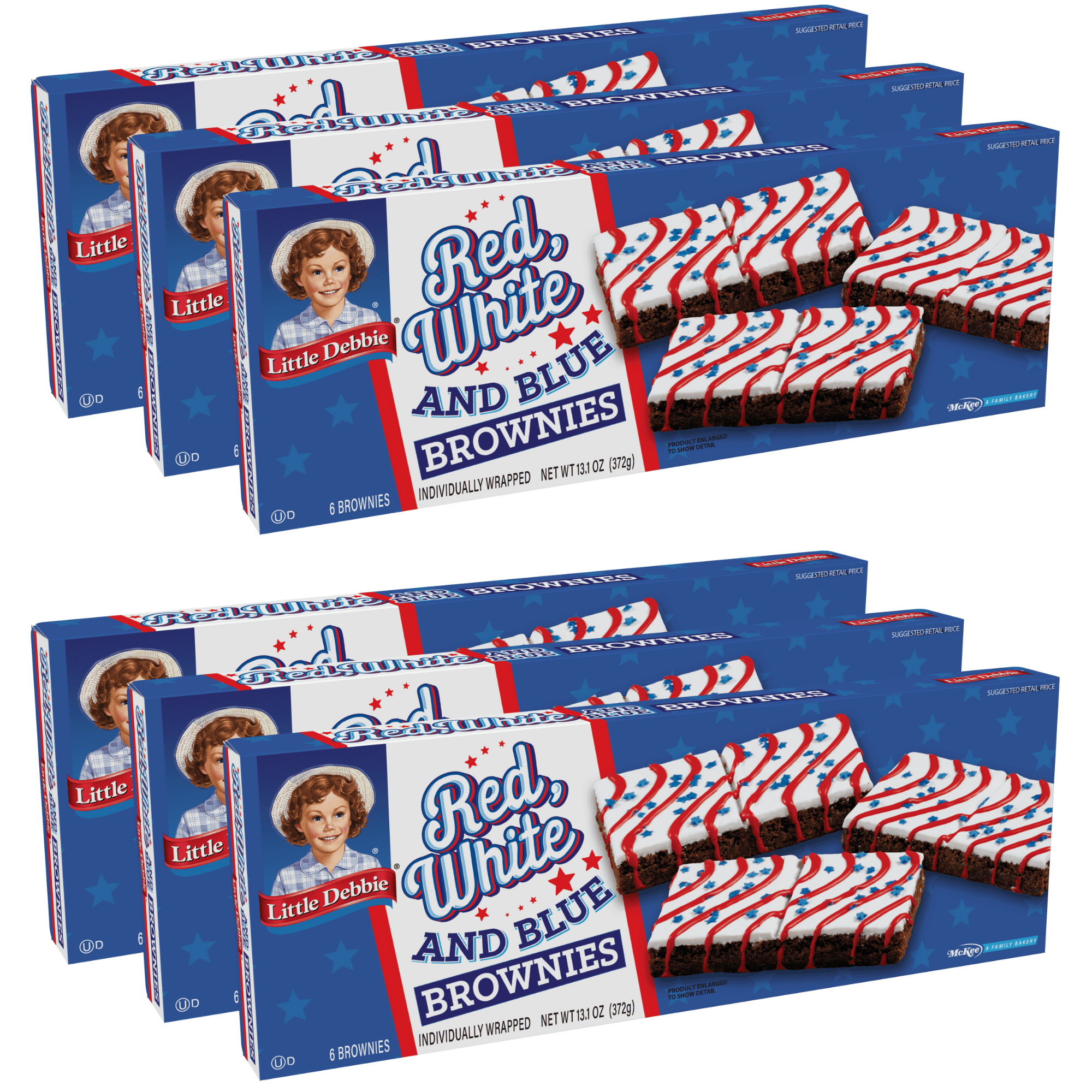 Little Debbie Red, White and Blue Iced Brownies, 6 Boxes, 36 Individually Wrapped Brownies