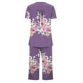 thumbnail image 4 of Tnhcen Women's Floral Print Henley Sleepwear Set - Button-Up Top Capri Pants with Side Pockets Stretchy Polyester-Spandex Loungewear (S-3XL), 4 of 5