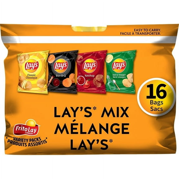 Lay's Mix Chips Variety Pack, Classic, BBQ, Ketchup, Salt & Vinegar Flavors (16ct x 28g), 448g/15.8 oz., Pack