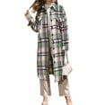 thumbnail image 3 of Seyurigaoka Women Casual Coat with Slit Design, Plaid Printing Button-down Overcoat, 3 of 7