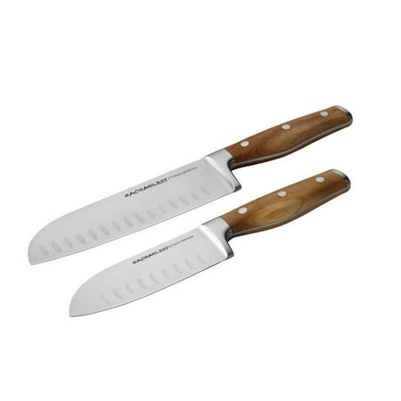 Rachael Ray Cucina Cutlery 2-Piece Japanese Stainless Steel Santoku Knife Set with Acacia Handles