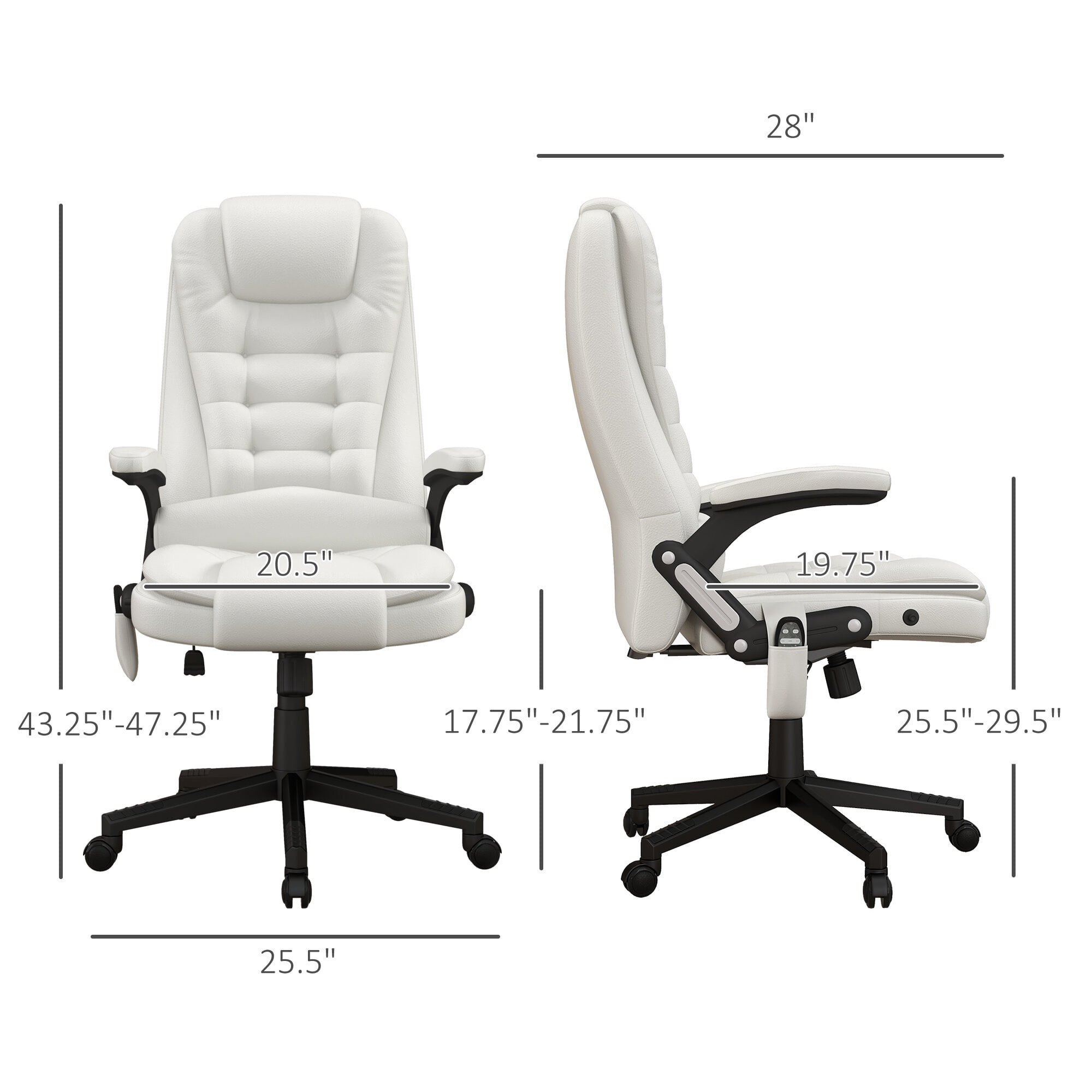 Ergonomic High Back Massage Office Chair with 6 Vibration Points and Heat, Reclining PU Leather Computer Chair with Remote, White for Home Office