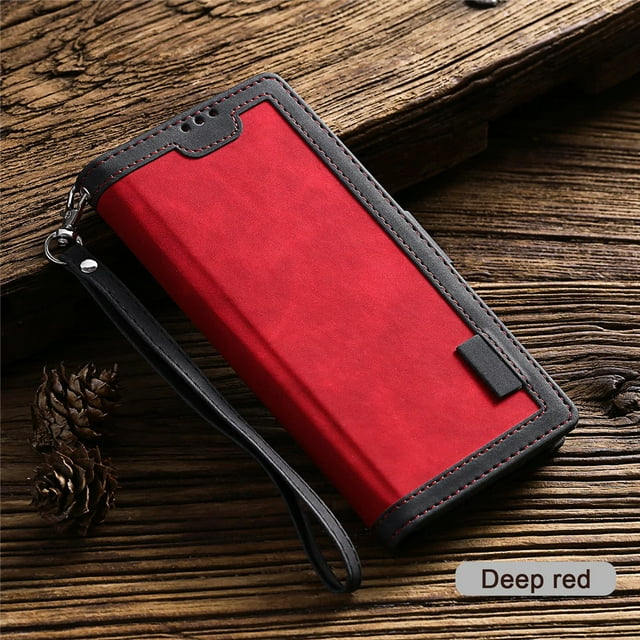 Luxury Retro Leather Magnetic Wallet Case Card Holder Stand Phone Cover Coque For iPhone 12 (Red)
