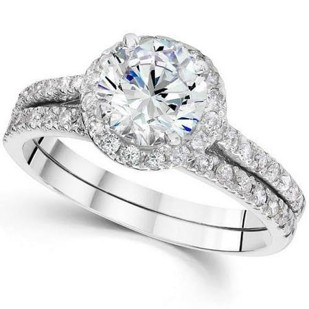Pompeii 1 1/6ct Round Diamond Halo Engagement Ring Set 14K White Gold (G/H,SI2-I1)