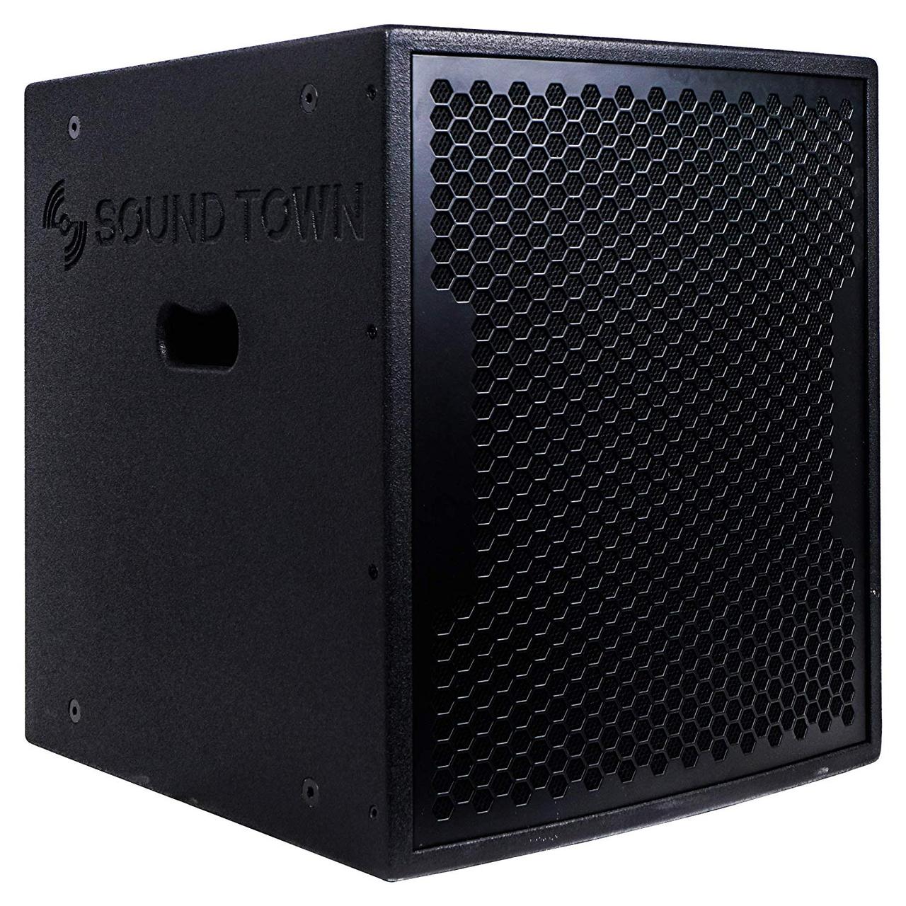 Sound Town 1600 Watts 15” Powered Subwoofer with 2 Speaker Outputs, Plywood Enclosure and 2 Wheels, Black (CARPO-15SPW) - image 1 of 6