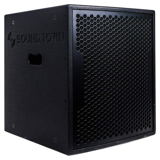 Sound Town 1600 Watts 15” Powered Subwoofer with 2 Speaker Outputs, Plywood Enclosure and 2 Wheels, Black (CARPO-15SPW)