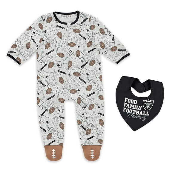 Infant & Newborn WEAR by Erin Andrews Las Vegas Raiders Sleep and Play Full-Zip Sleeper & Bib Set