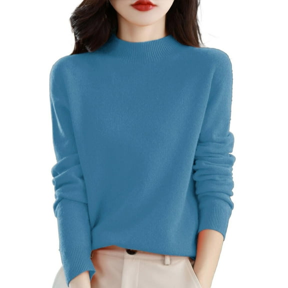 Women's Sweaters Crew Neck Wool Sweater Women Knit Loose Fit Long Sleeve Oversized Sweaters Lightweight Pullover Casual Tops for Women Cute Tops Workout Tops for Women Baggy Shirts,Light Blue,M