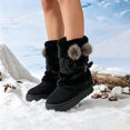 thumbnail image 3 of Rokment Women's Pompom Fuzzy Platform Mid-Calf Winter Boots Fashion Thermal Suede Plush Fold Over Comfortable Flat Dress Short Booties, 3 of 7
