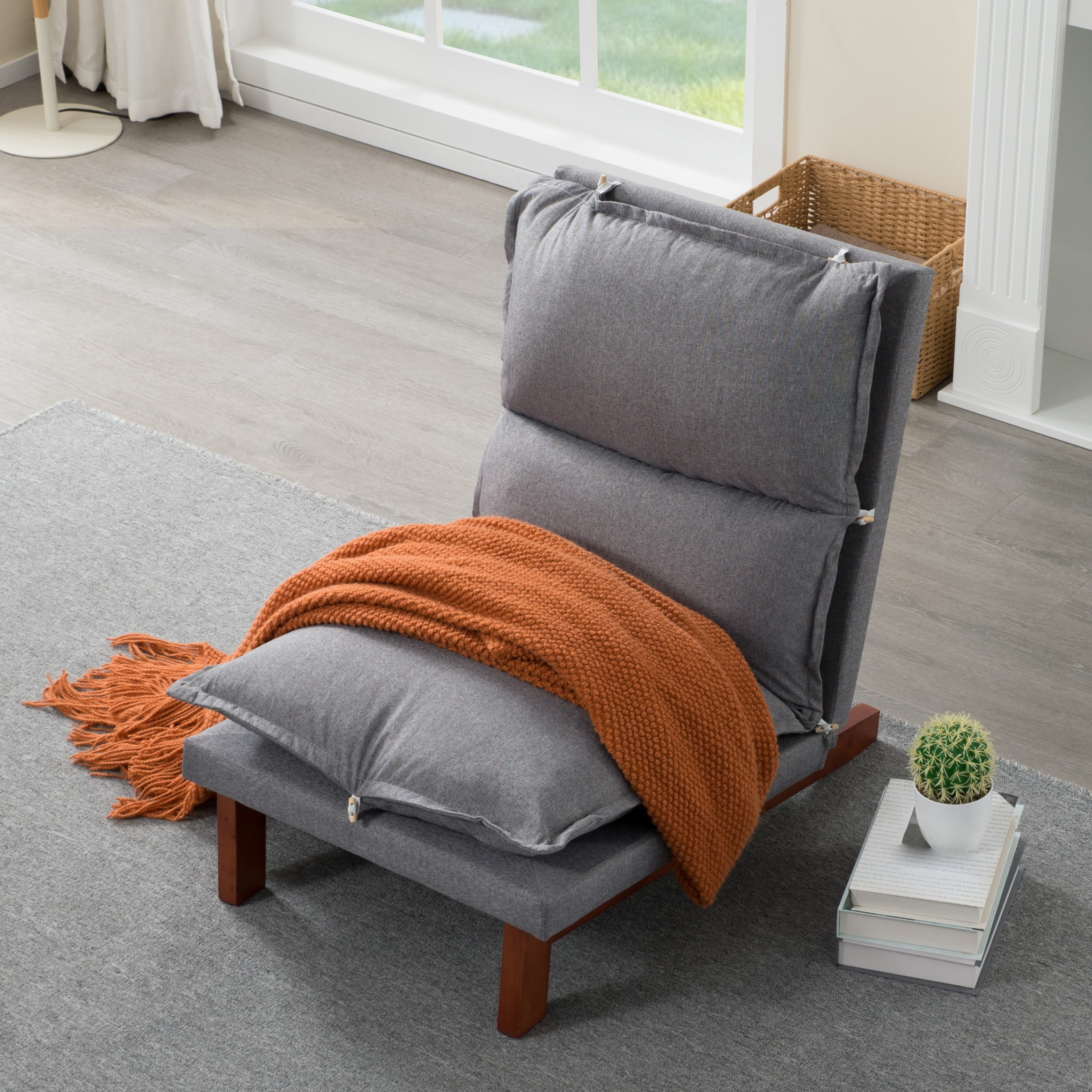 BSHTI Tatami Floor Recliner Chair – 5-Position Adjustable Backrest, Linen Fabric, High-Density Sponge Seat, Solid Wood Frame & Legs, Easy Assembly – for Living Room, Bedroom, Game Room,Dark Grey