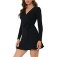 thumbnail image 4 of INSPIRE CHIC Women's Sweater Dress V Neck Long Sleeve Flare Tie Waist Wrap Dress Black S, 4 of 5