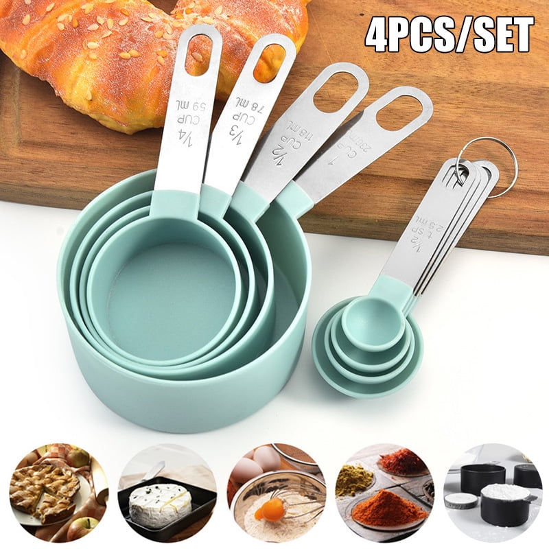 4Pcs Measuring Cups Spoons Baking Cooking Kitchen Tools Set Stainless Steel PP 
