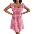 thumbnail image 2 of Robes d'Été Robe de Mode Femme Été Casual Col Carré à Manches Courtes Robe Imprimée Rose M, 2 of 8
