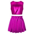 thumbnail image 2 of YEAHDOR Kids Girls Shiny Metallic 2Pcs Dance Suit Cropped Tank Top with A-Line Pleated Skirt Dance Set Performance Costume, 2 of 7
