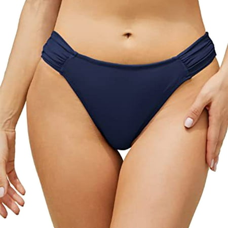 HCNTES Womens Strappy Thong Bikini Bottom String Low Waisted Swimsuit Bottom HIGT Cut Bathing Suit Bottoms M Navy