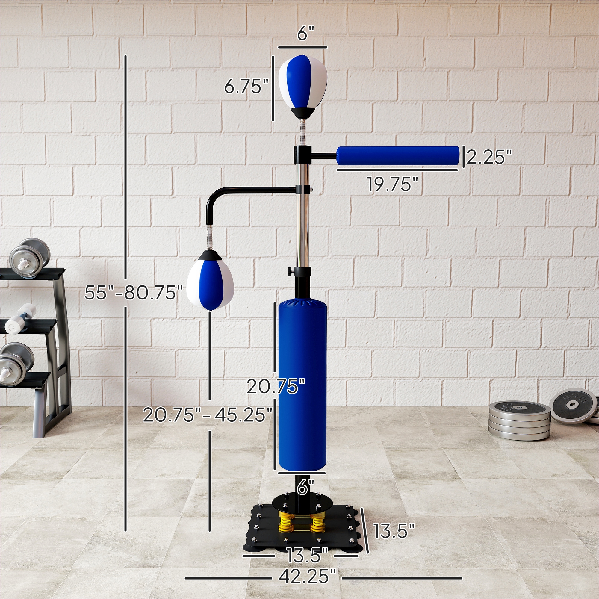 Soozier 4.6'-6.7' Speed Bag Boxing Bag Stand with Reaction Bar Challenge, Reflex Bag Boxing Training Equipment, Speed Punching Bag, Blue