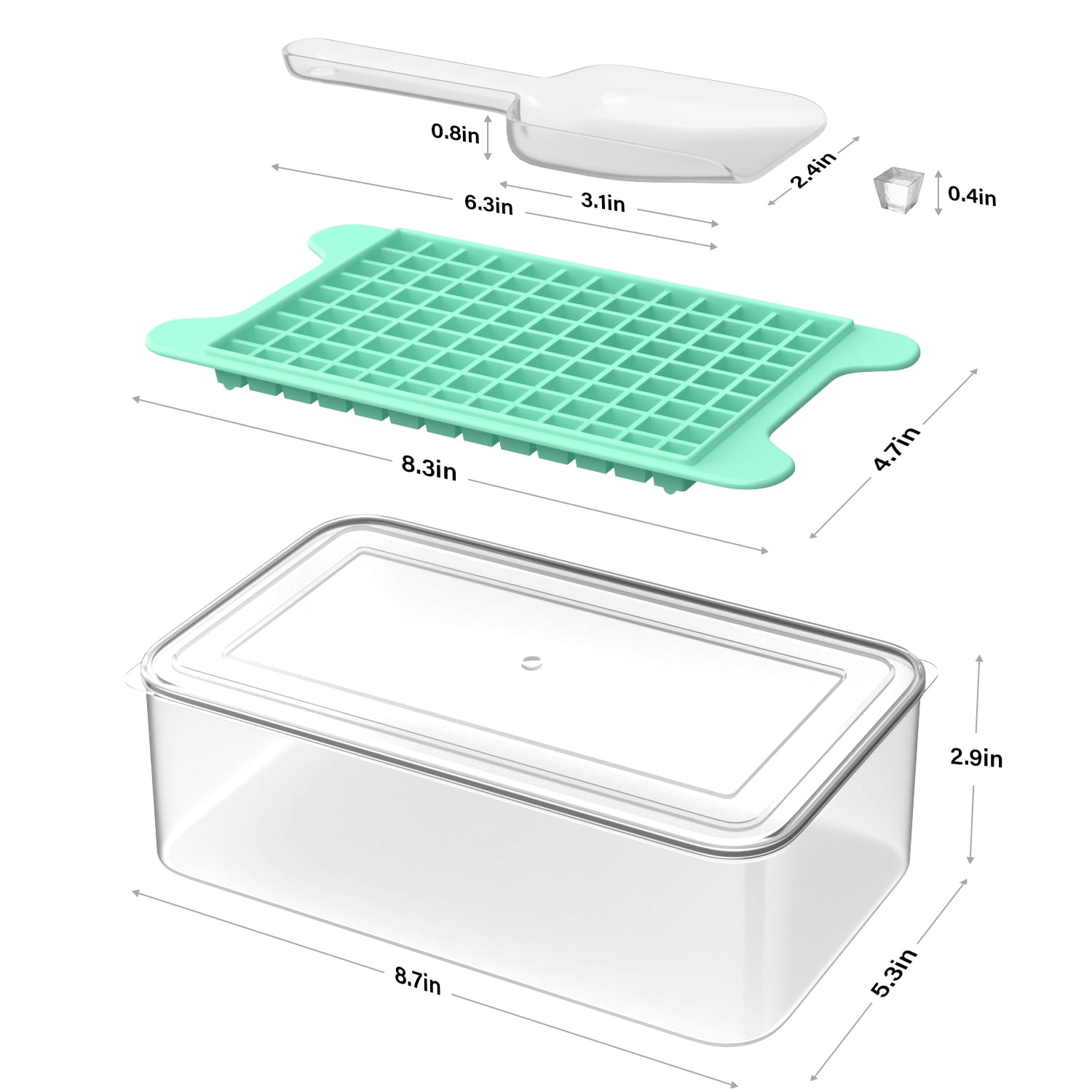 Mini Ice Cube Tray with Lid and Bin: TINANA 117×4 PCS Small Ice Trays for Freezer - Easy Release Nugget Ice Tray with Lid - Green