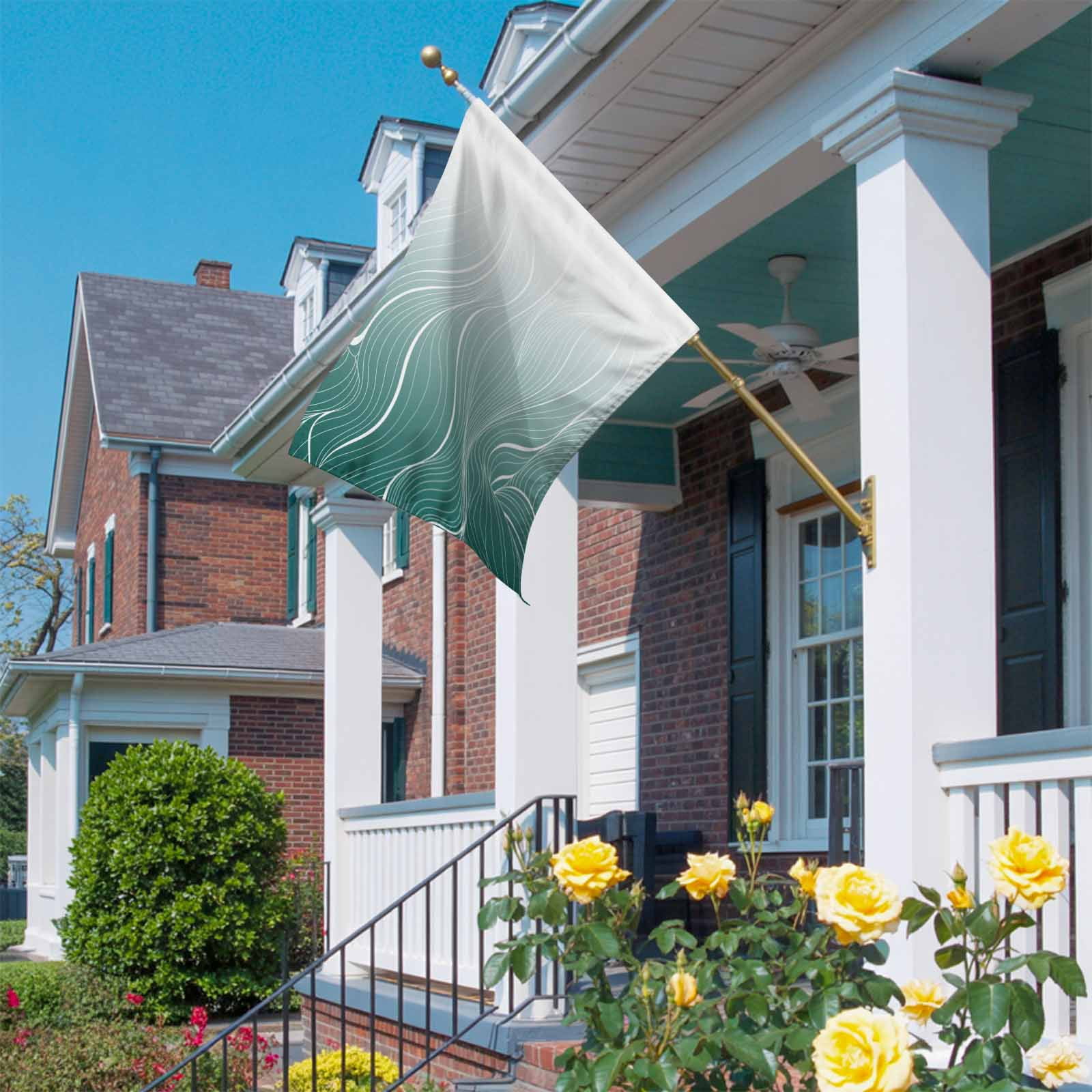 Ombre Green Stripes House Flag 28 x 40 Inches, Striped Lines Waves Gradient Weather Proof Outdoor Patio Flags Double Sided Small House Decoration for Yard Lawn Outside Home
