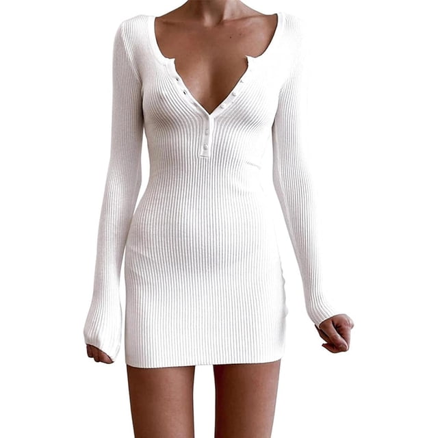 Vestido de punto, vestido sexy para mujer, vestido cruzado de manga larga con escote en V