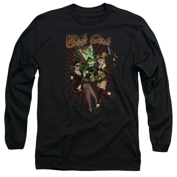 JLA Justice League Bad Girls Long Sleeve Adult 18/1 T-Shirt Black