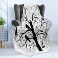 thumbnail image 4 of Black and White Soft Flannel Fleece Throw Blanket, Tree with Swirling Branches Flowers Birds and a Bird Cage, Cozy Plush for Indoor and Outdoor Use, 70" x 90", Black and White, by Ambesonne, 4 of 5