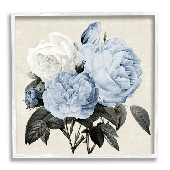 Stupell Industries Vintage Blue Roses Botanical & Floral Painting White Framed Art Print Wall Art, 17 x 17